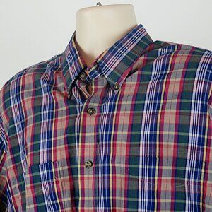 Van Heusen Plaid Shirt Size Large 16 16.5 Short Sleeve Wrinkle Free Cotton Blend